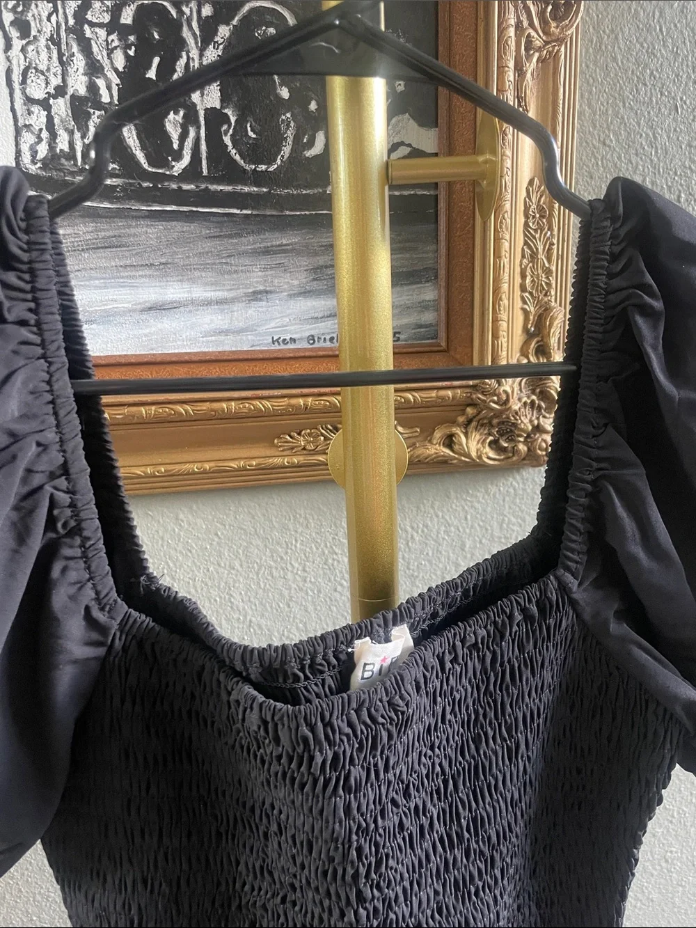 BiBi Black Smocked Top with Puff Sleeves